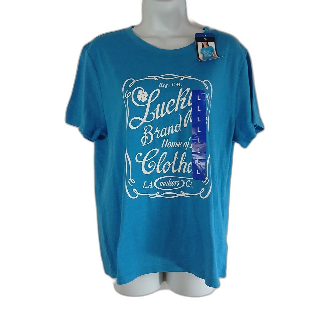Lucky Brand Ladies' Short Sleeve T-Shirt Top, Blue Bird, Size: Medium